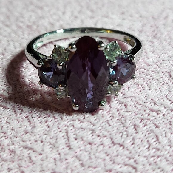 JTV Lab Alexandrite Sterling Silver Rhodium Ring - Picture 3 of 10